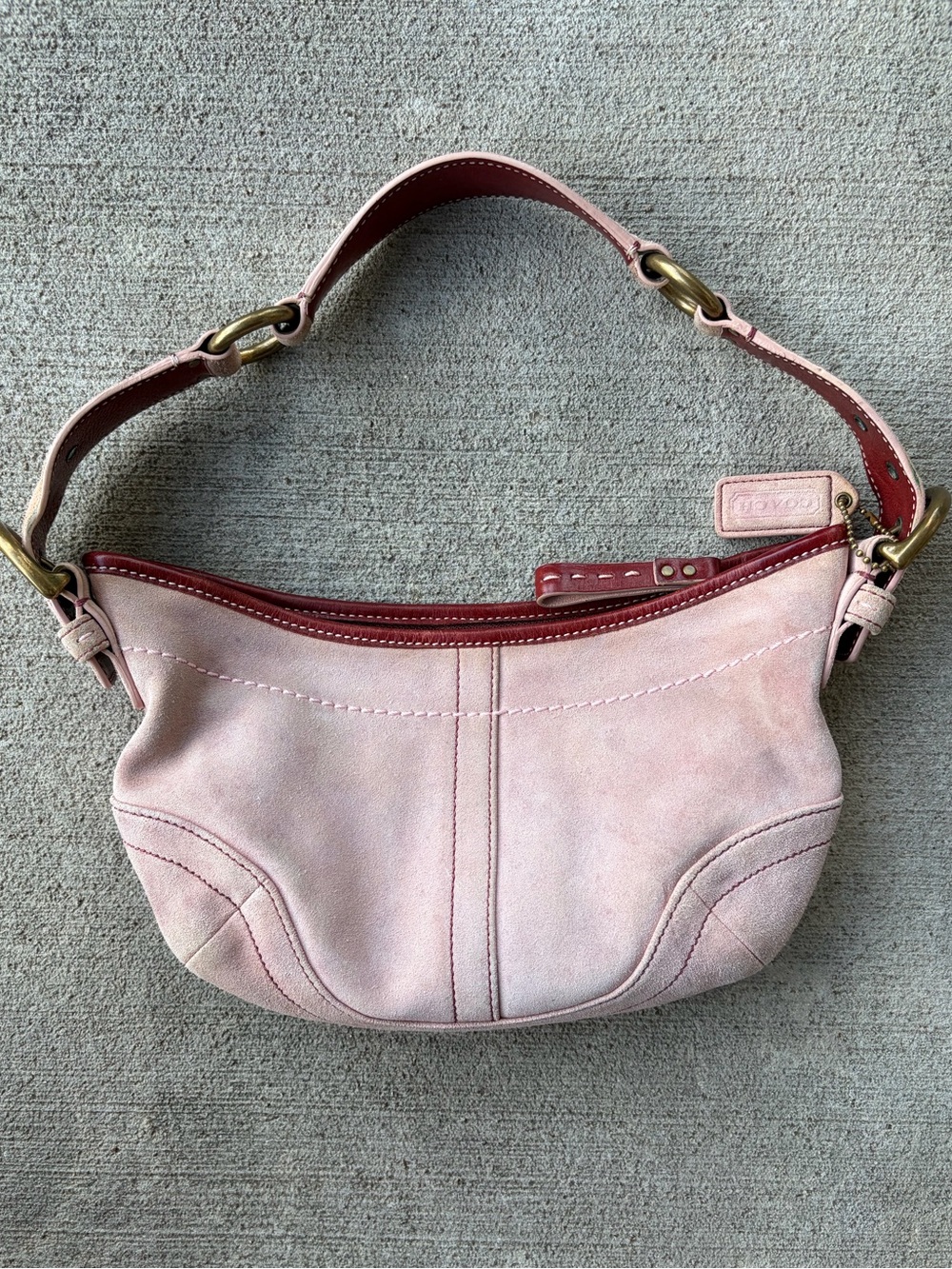 Vintage 90s Y2K 2004 suede mini hobo purse soho shoulder bag suede pink red